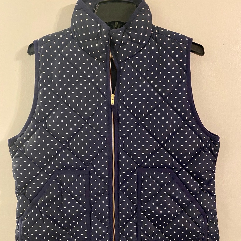 NWT J. Crew navy with white dot vest Large